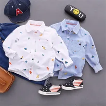 Новые весенне-осенние блузки с длинными рукавами для мальчиков детские хлопковые рубашки Детские рубашки для мальчиков с принтом детская одежда