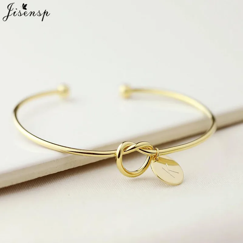 Jisensp Personalize A-Z Knot Initial Bracelets Bangles 26 Letter Open Armband Cuff Bangle for Women Bridesmaid Jewelry Pulseira bangle bracelet