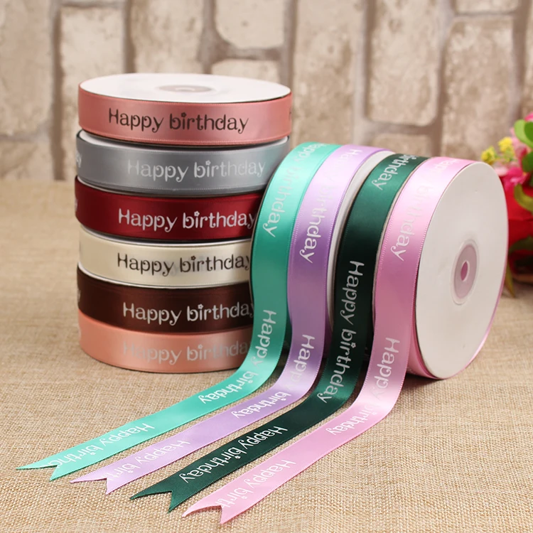 

20cm 50 Yards Happy Brithday Letter Print Satin Ribbon For Birthday Party Cake Decoration Gift Wrap DIY Handmade Fabric