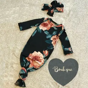 

Fashion 2Pcs Newborn Infant Baby Floral Swaddle Wrap Sleeping Bag Headband