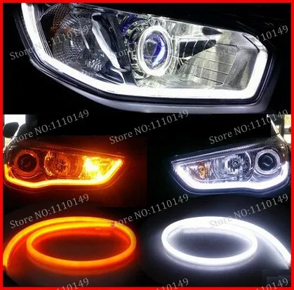 

1 Pair 30CM Flexible Car LED Daytime Running Light With Turn Signal White+Yellow LED DRL Car Styling Strip FREE SHIPPING