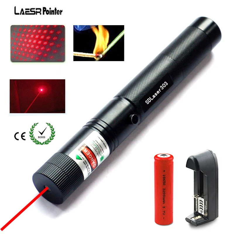 

High Power Military 532nm 5mW Red SD Laser 303 Burning Beam Burn Match Lzser Pointer Sky star For 18650 Batteries Charger