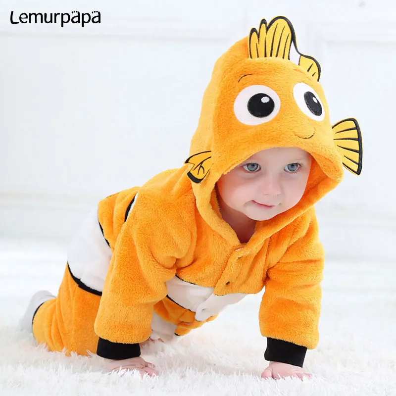 Детская одежда с животными Kugurumi супер герой комбинезон 0-3 лет одежда для малышей с героями мультфильмов для мальчиков и девочек Комбинезон на молнии фланель теплая дутая куртка для младенцев Kawaii костюм - Цвет: nemo