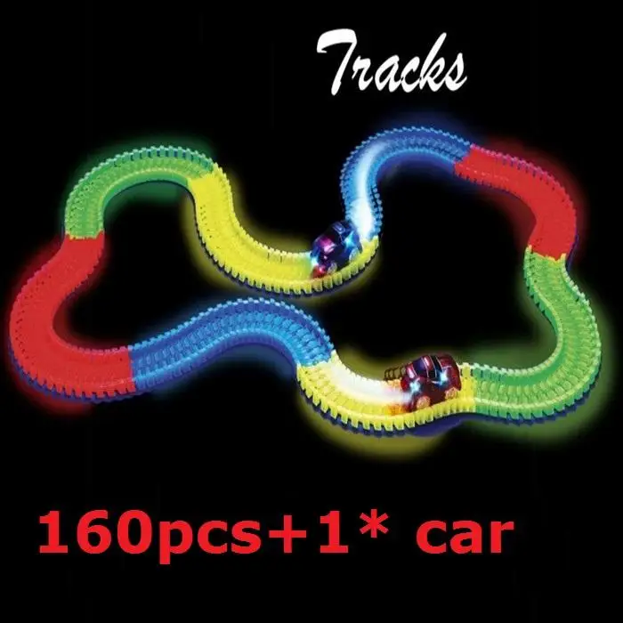 4 الألوان diy سباق المسارات 160 قطع أن ينحني ، فليكس و توهج مع led b/o اللعب سيارة تعيين لغز ألعاب تعليمية