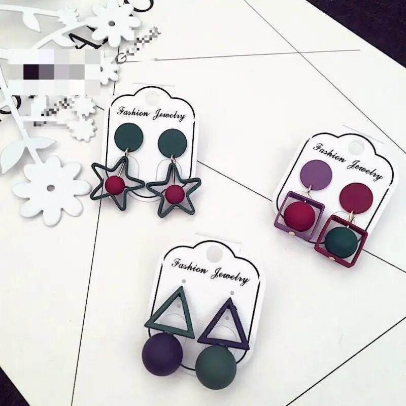 Colors Hollow Brincos Dangle Round Drop Pentagram Earrings Jewelry Square