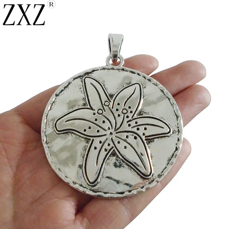 

ZXZ 2pcs Large Antique Silver Zamak Carved Flower Round Charms Pendants Medallion for Jewelry Making Findings 68x61mm
