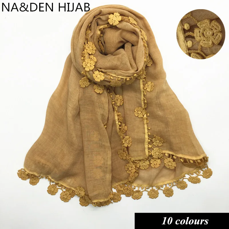 

2019 Hot sale tassel Lace Solid Color scarf women's shawl long autumn winter day Muslim head Scarf/Hijab/wrap/sarong carves 1pcs