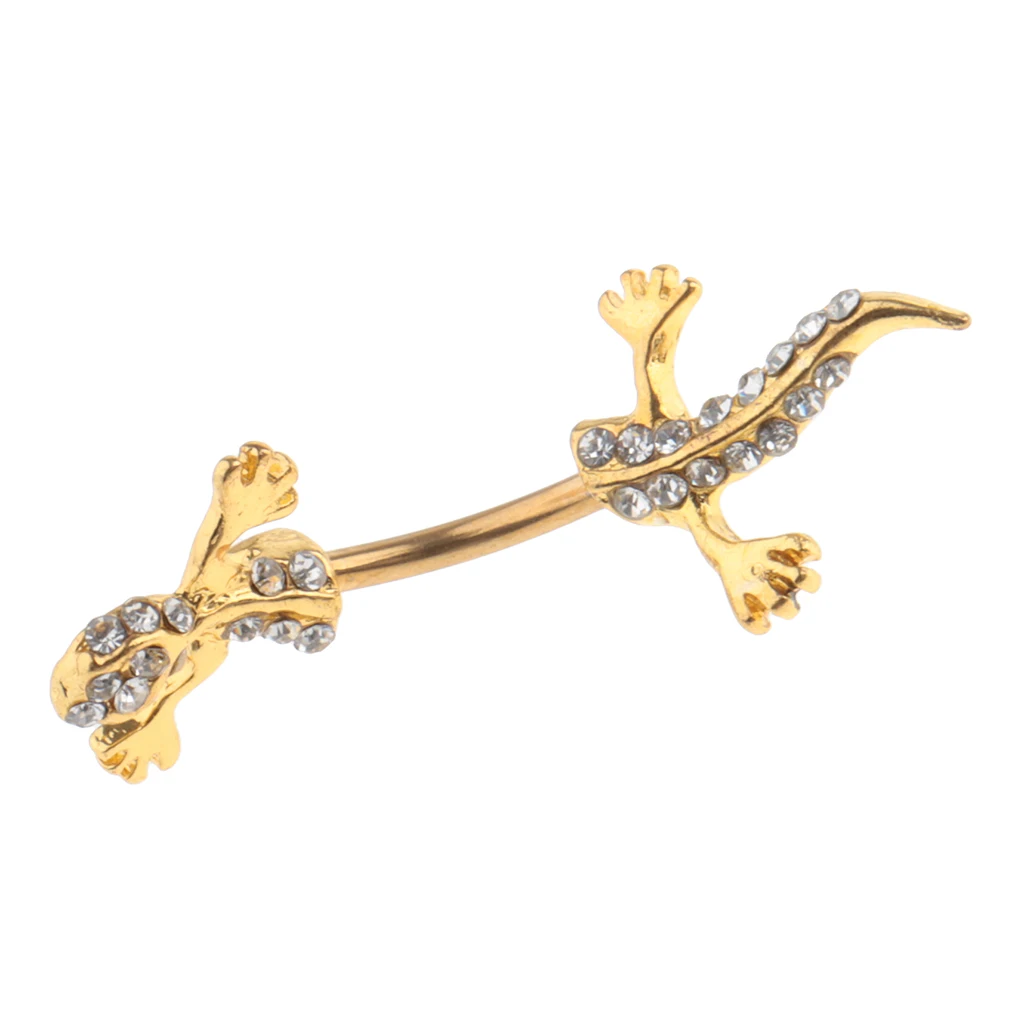 316L Stainless Steel Crystal Zircon Gecko Animal Drop Navel Belly Button Ring