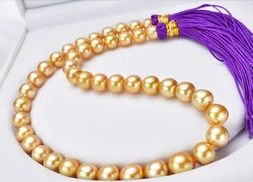 

Free Shipping >>>>> elegant 10-11mm south sea gold pearl necklace 18"14k