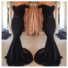 Black Lace Sexy Mermaid Prom Vestido 2018 Off The Shoulder Vestidos de Noite sem mangas trem de Varredura Vestido De Renda vestido de Festa Longo 2018