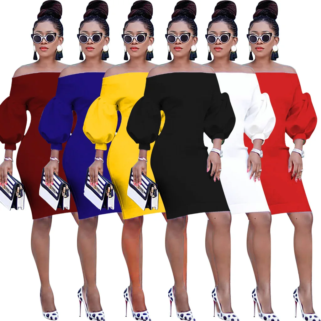 

2019 Africa Clothing Plus Size Ruffles Sleeve Dress Women Sexy O-Neck Perspective Slim Dress Office Lady