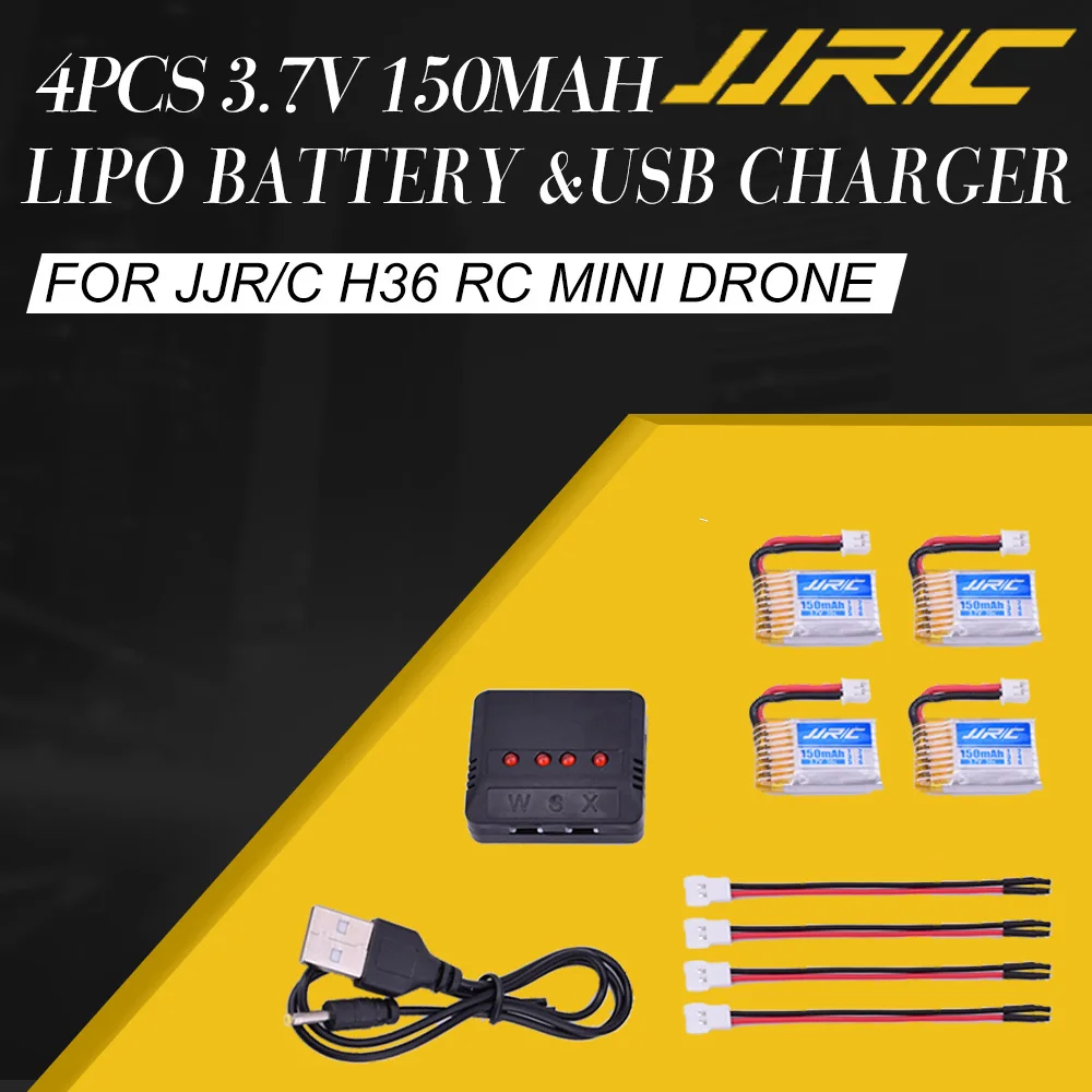 JJRC H36 4 шт. 3 7 в 150 мАч 30C Lipo батарея и USB зарядное устройство X4-016 для