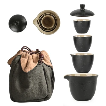 

TANGPIN black ceramic teapot kettle gaiwan tea cups portable travel office tea set