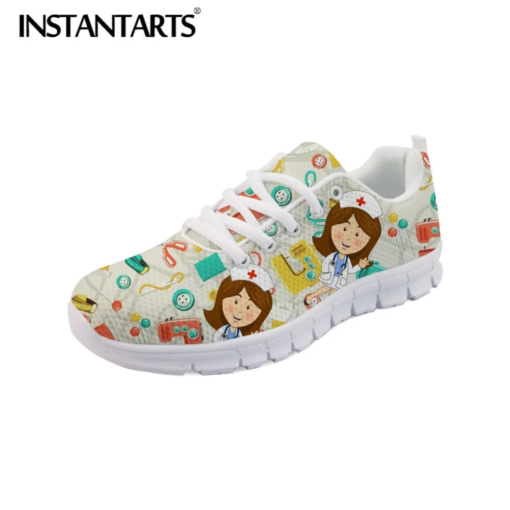 

INSTANTARTS Women Nurse Sneakers Shoes Spring /Autumn Woman's Casual Walking Shoes Zapatos Mujers Retor Dental Print Flats Shoes
