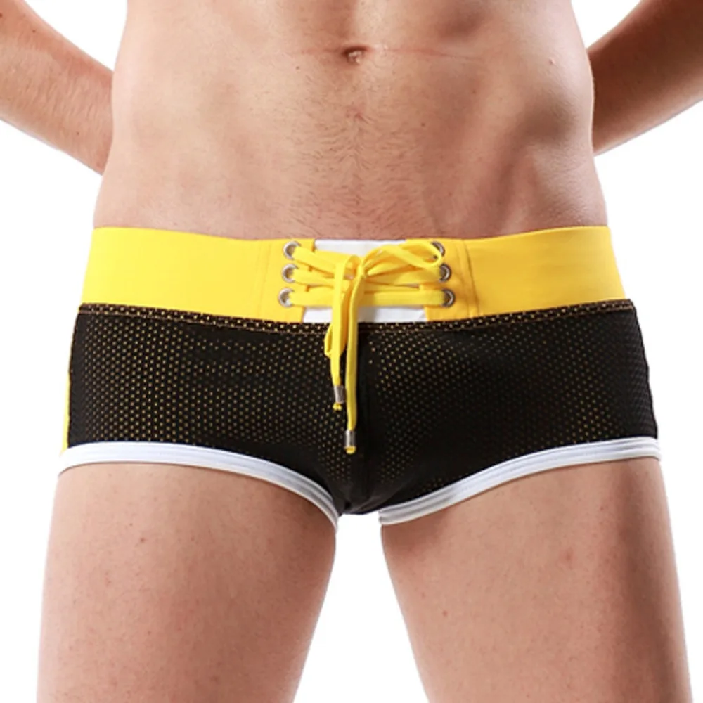

Men's Brand Stripe Sexy Nylon Breathable Bulge Briefs Swimming Trunks Summer beach laced low waist contrast sexy boxer trunks 18