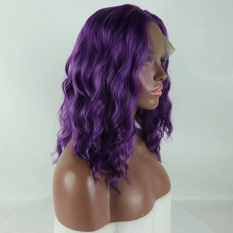 

Bombshell Short Bob Synthetic Hair Lace Front Wig Glueless Purple Brown Blue Loose Wave Heat Resistant Fiber Hair For Women Wigs