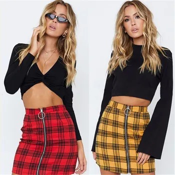 

Fashion Women's Lady Plaid High Waist Checker Zipper A-line Mini Skirt Party Clubwear Pencil Skirts Clothing
