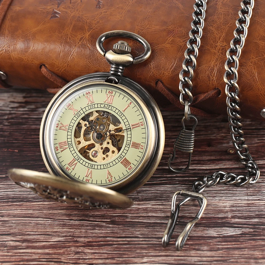 Vintage Automatic Mechanical Carving Mandarin Duck Luxury Pocket Watch Trendy Unisex Gifts Bronze Pendant Chain Free Shipping (9)