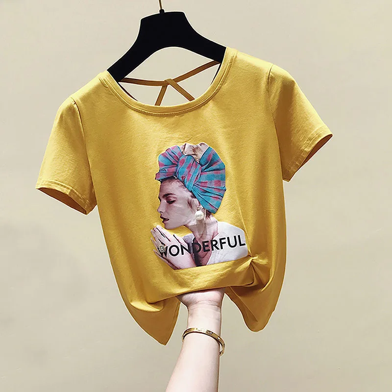 

2019 new T-shirt women's Korean fashion haut femme plus size slim Diamond camisetas verano mujer Women's t-shirt poleras mujer