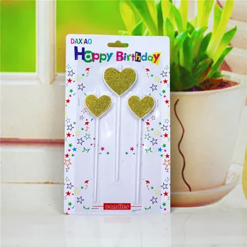 

3pcs Romantic Happy Birthday Candle Love Heart/Star Sticks Design Cake Topper Creative Birthday Cake Candle Party Decor Supplies
