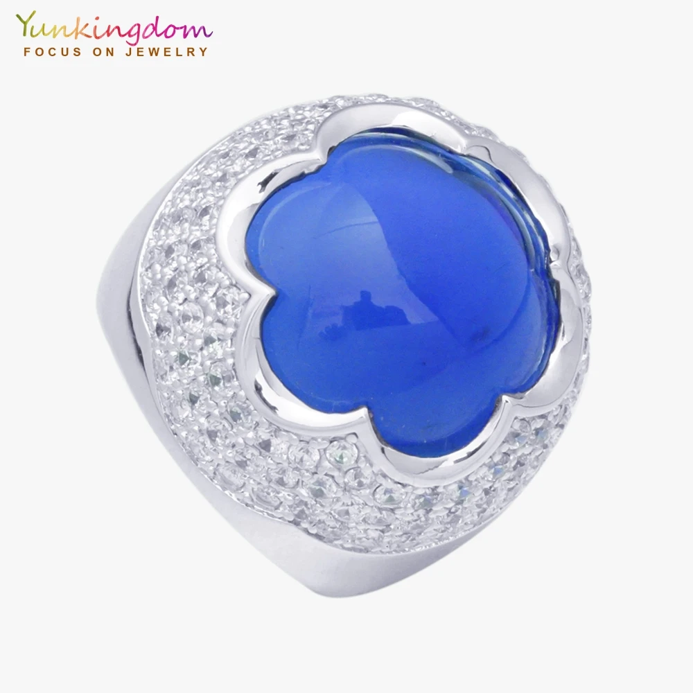

Yunkingdom fashion flower ball round blue crystal fine big rings for women