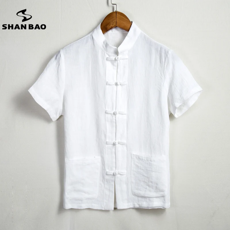 Men s cotton linen short sleeve shirt fashion Chinese style single breasted thin breathable shirt 2017