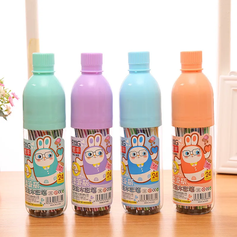 24 цвет/баррель дрейфующих бутылках акварель ручка охраны окружающей среды может воды моющийся детский сад для студентов канцелярские