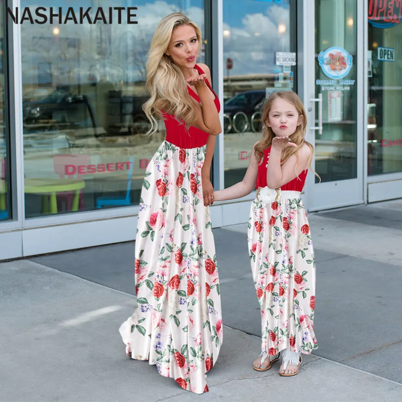 NASHAKAITE/платья для мамы и дочки длинное платье с цветочным рисунком в стиле пэчворк