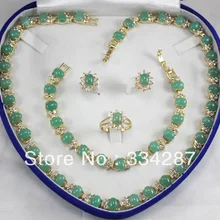 Новинка! 18 K светлый GP зеленый нефрит ожерелье браслет серьги комплект ювелирных изделий+ коробка