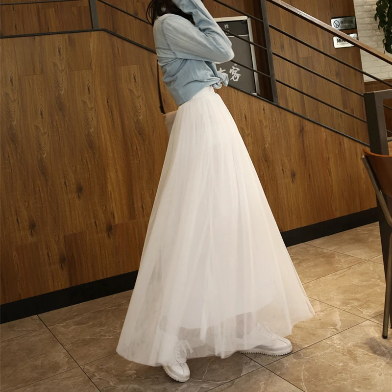 Faldas mujer moda летняя новая женская Тюлевая юбка эластичная высокая Талия бальное платье юбки готические длинные Volie юбки черный Saia