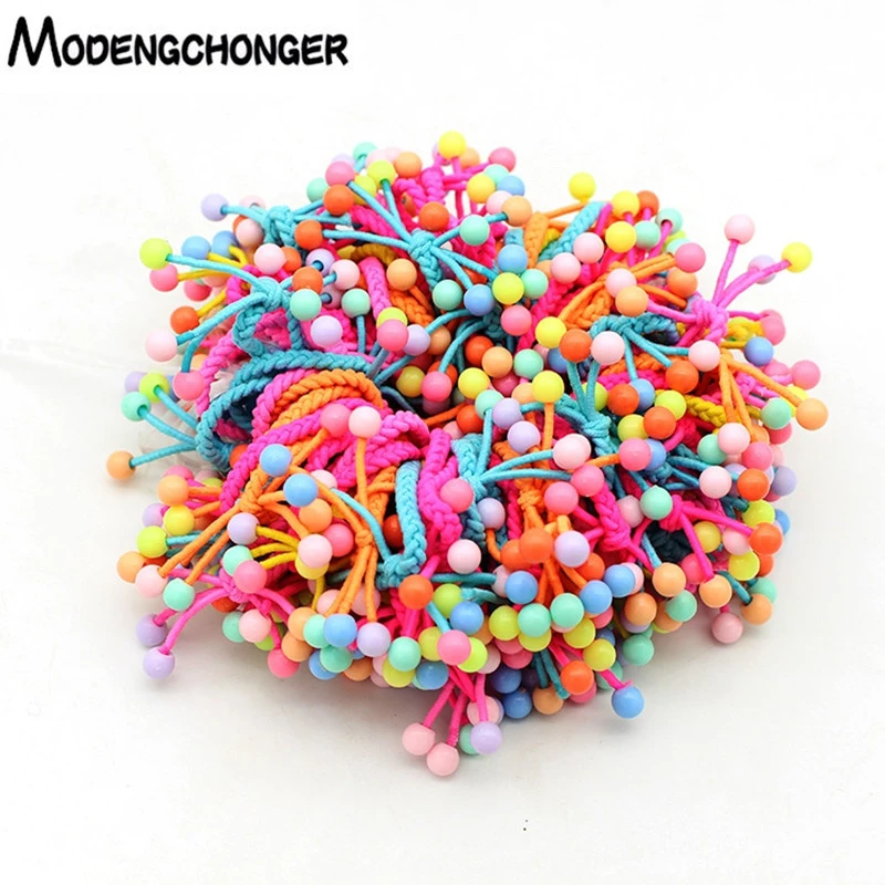 10PCS/Lot Lovely Small Beads Hair Ties Hand knitted Knotted Elastic
