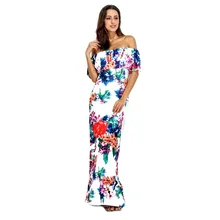 Womens Dresses New Arrival 2017 Slash Neck Ruffles Butterfly Sleeve Floor Length Linen Dresses Summer Boho Clothing Gown Fiesta