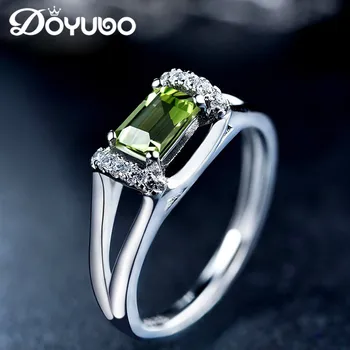 

DOYUBO Luxury Solid Silver Olivine Stone Rings For Women & Men Adjustable Size 925 Sterling Silver Rings Precious Jewelry VB051