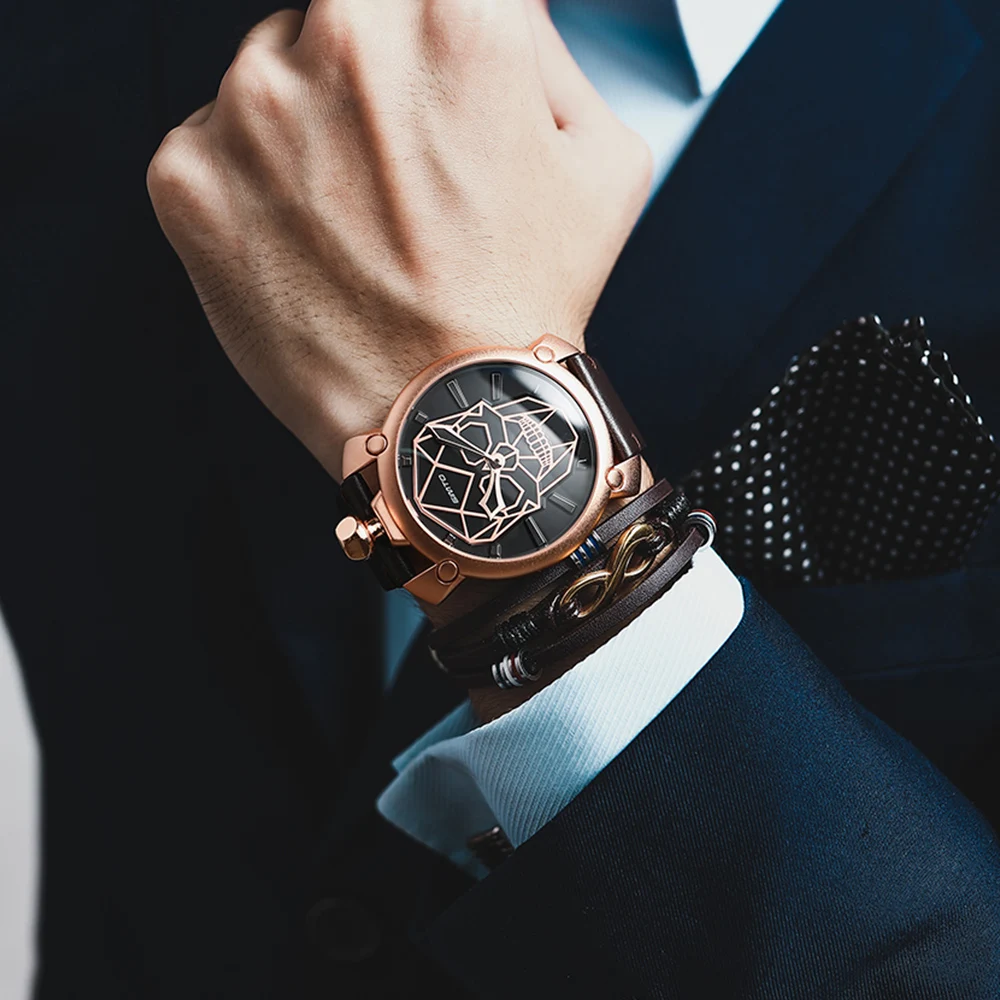 

2018 Luxury Gold Skull Men Watch Creative Skeleton Quartz Wrist Watch Leather Male Military Casual Watches relogio masculino