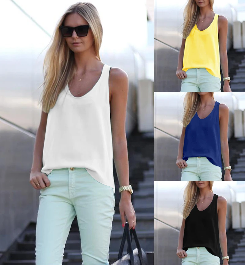 

Women Summer Casual T-shirt Tops Sleeveless Chiffon Loose Vest Top Tee Shirt
