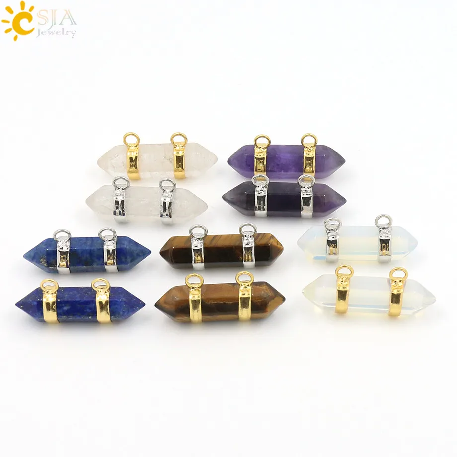 Bullet Shape Natural Stone Double Buckle Pendant