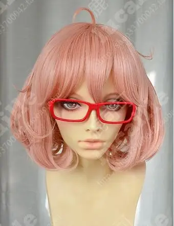 Kiukai no Kanata Mirai Kuriyama короткие оранжевые розовые термостойкие волосы косплей костюм парик+ красные очки на выбор - Цвет: Wig And Glasses