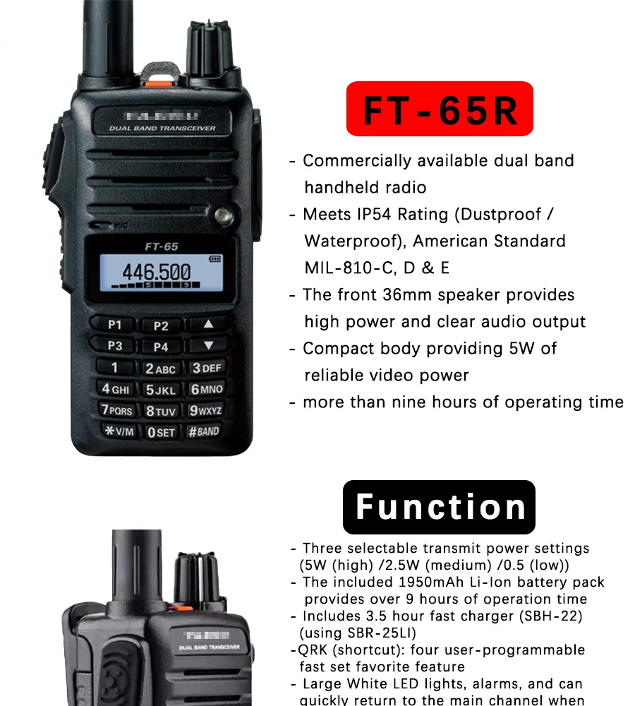 Общая рация YAESU FT-65R двухдиапазонный 136-174/400-480 MHz FM Ham двухсторонний радиоприемопередатчик