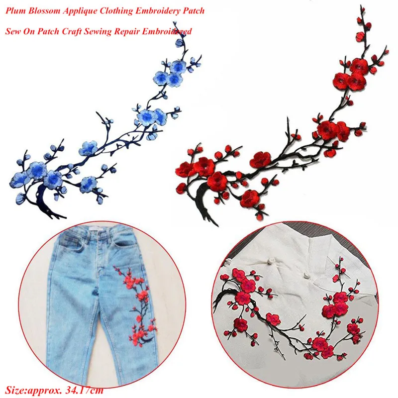 

Hot Plum Blossom Flower Applique Clothing Embroidery Patch Fabric Sticker Iron On Sew On Patch Craft Sewing Repair Embroidered