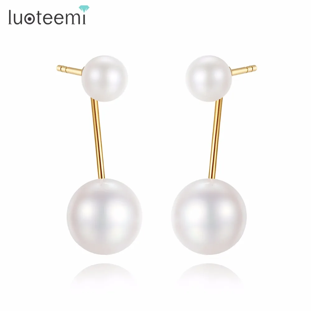 LUOTEEMI Drop Earrings Gold Silver Freshwater Natural Small Pearl 4-4.5mm Big Pearl 6.5-7mm Trendy Popular Fashionable For Women