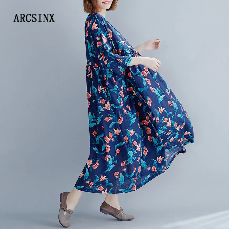 

ARCSINX Floral Dresses For Women Large Size 4XL 5XL 6XL Mori Girl Chic Cotton Women's Dress Short Sleeve Sundress Female Summer