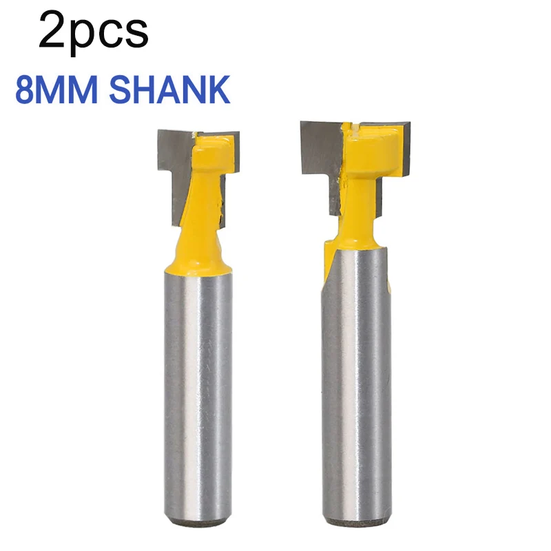 

Portable 2Pcs Carbide 8*3/8+8*1/2 T-Slot Cutter Router Bit Set W/ Shank For Woodworking Home Garden Tool