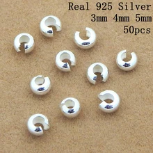 Verdadeiro Esterlina Sólida 925 Prata Nó Rodada Friso da Tampa Do Grânulo 3mm, 4mm, 5mm Talão 50 pçs/lote