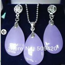 Оптом> ювелирный легкий кулон с фиолетовым камнем комплект из сережек и ожерелья+ Цепочка