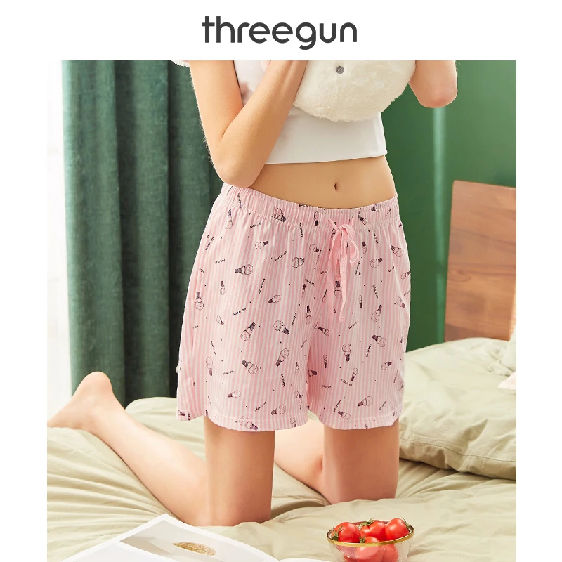 THREEGUN 100% хлопок женские пижамные штаны 2019 новые с принтом кружевные хлопковые для