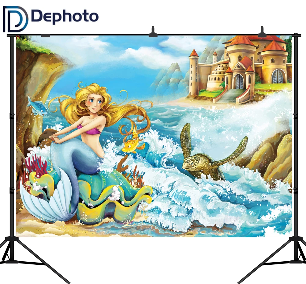 Dephoto Arriere Plan Photo Dessin Anime Coquille D Ocean Tortue De Mer Chateau Anniversaire D Enfant Sirene Photo Aliexpress