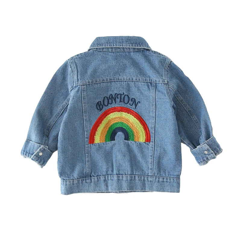 Baby Girls Denim Coats Vintage Jeans Jackets For Girl Boys Denim Jackets Rainbow Embroidery 2019 Autumn Winter Girl Clothing