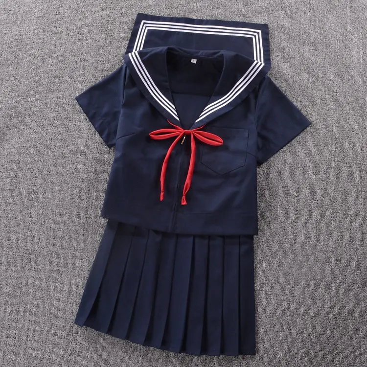 

Japanese High-end sailor suit Summer Kanto lapel Short sleeve suit Dark color