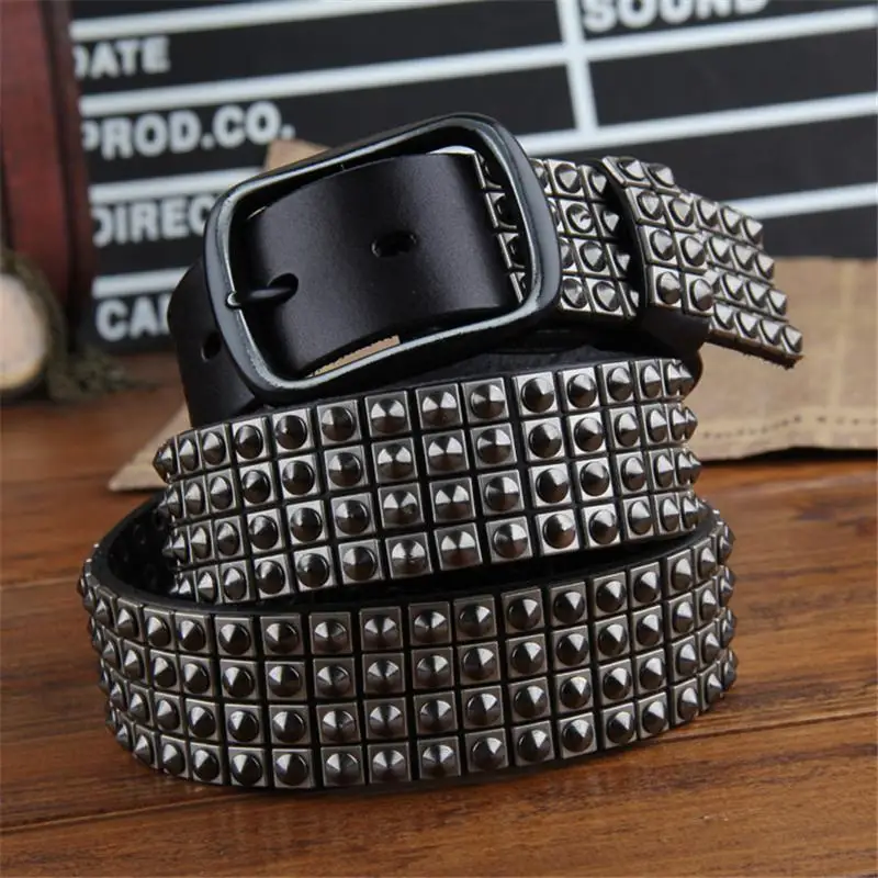 Genuine Leather Heavy Metal Rivet Men Belt Punk Belts For Men Cowboy