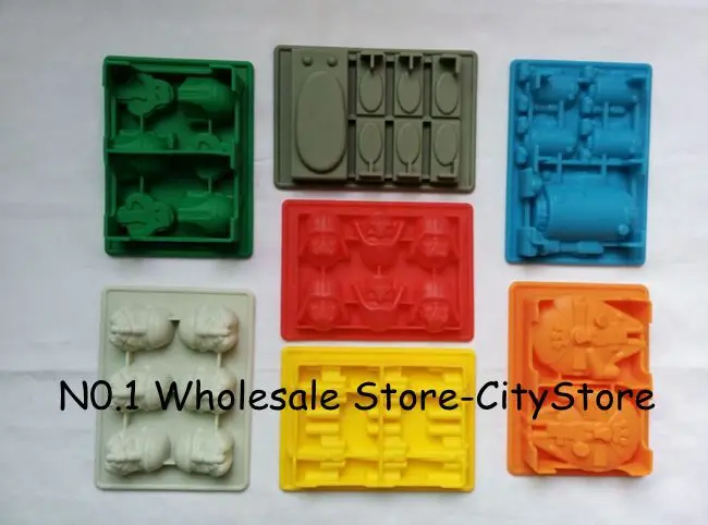  7pcs Death Star Wars Darth Vader Storm Trooper Falcon X-Wing Hans Solo Boba Fett Helmet  Silicone Mold  Ice Cube Tray Chocolate 